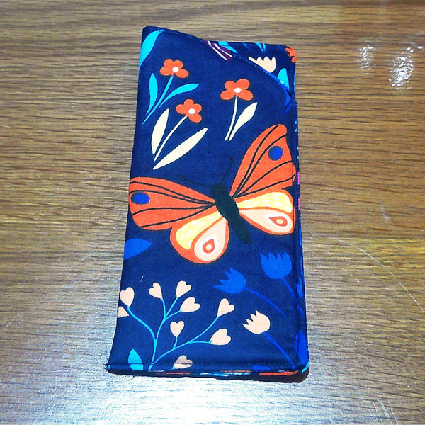 Handmade Cotton Glasses Case, Padded Eyewear Sleeve for Spectacles or Sunglasses, Eco-Friendly Gift, Soft Eyeglass Pouch Orange Butterfly
