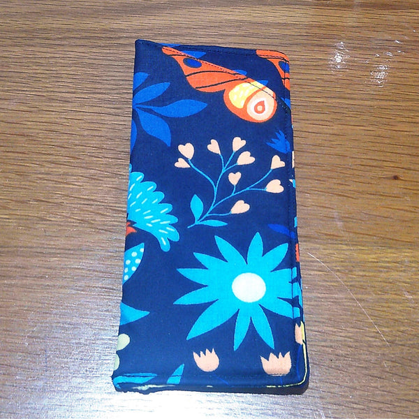 Handmade Cotton Glasses Case, Padded Eyewear Sleeve for Spectacles or Sunglasses, Eco-Friendly Gift, Soft Eyeglass Pouch Flower Blues
