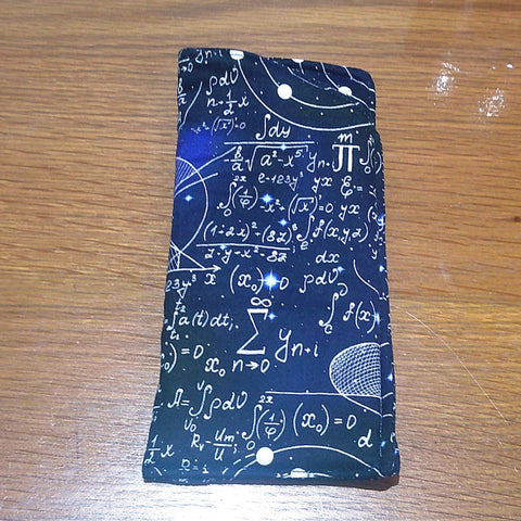 Handmade Cotton Glasses Case, Padded Eyewear Sleeve for Spectacles or Sunglasses, Eco-Friendly Gift, Soft Eyeglass Pouch Science Equations