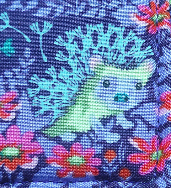 Handmade Cotton Glasses Case, Padded Eyewear Sleeve for Spectacles or Sunglasses, Eco-Friendly Gift, Soft Eyeglass Pouch Floral Hedgehog