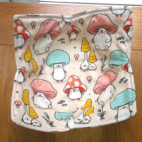 Microwave Bowl Cozy 100% Cotton, Reversible, Microwave-Safe Bowl Holder, Machine Washable Hot Pad, Handmade Kitchen Gift, Funghi Fun Guys