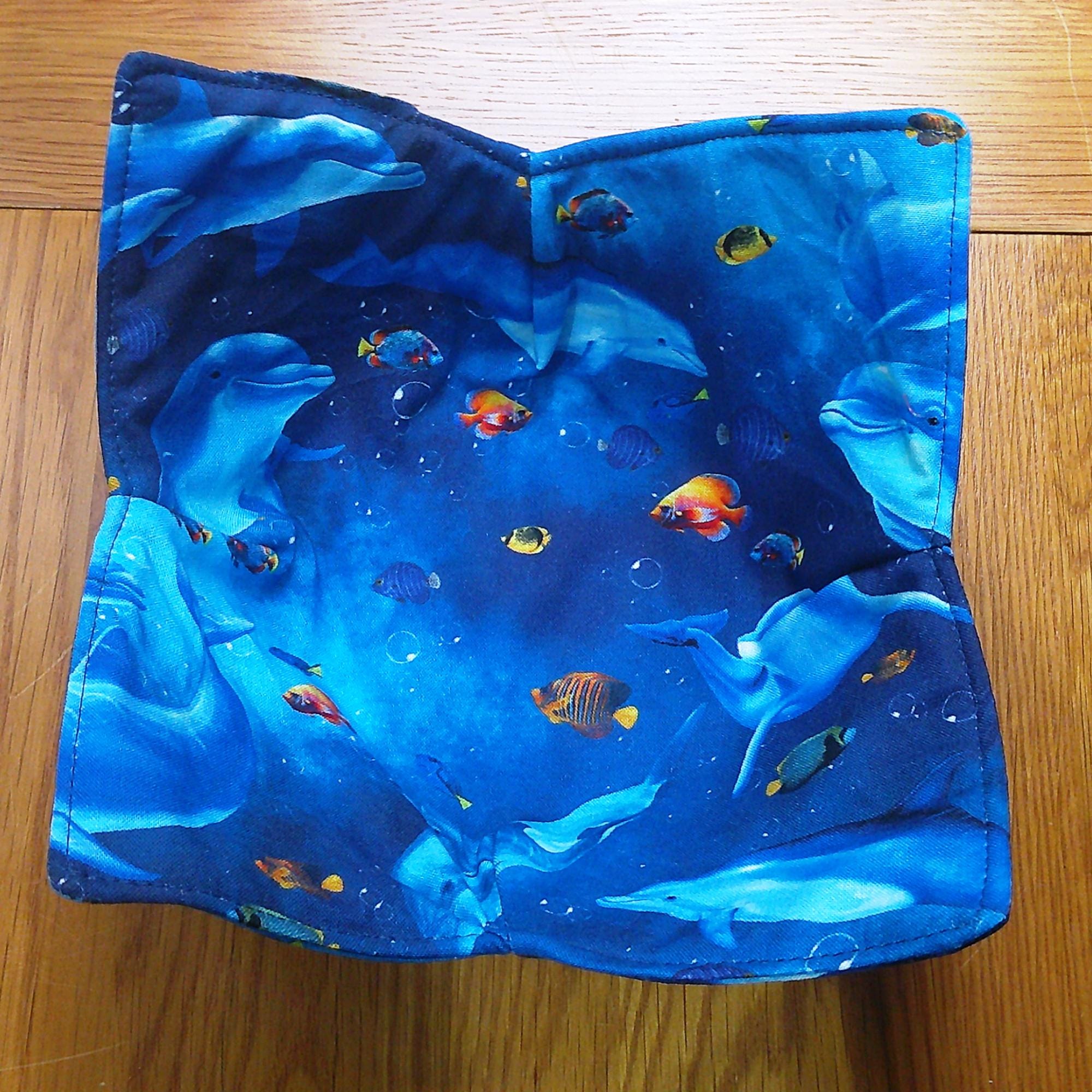 Microwave Bowl Cozy 100% Cotton, Reversible, Microwave-Safe Bowl Holder, Machine Washable Hot Pad, Handmade Kitchen Gift, Dolphin Ocean