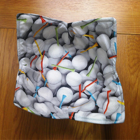 Microwave Bowl Cozy 100% Cotton, Reversible, Microwave-Safe Bowl Holder, Machine Washable Hot Pad, Handmade Kitchen Gift, Golf Balls