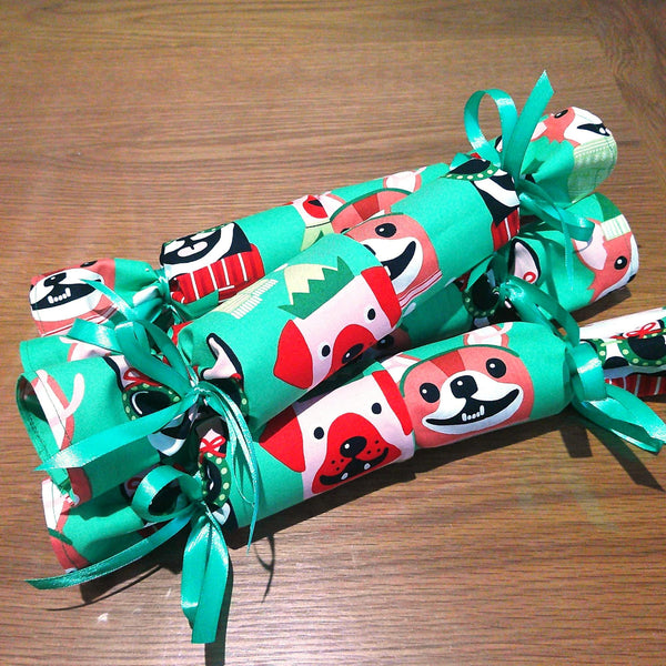Reusable Christmas Cracker, Eco Friendly Sustainable Festive Table Decor, Refillable Zero Waste Holiday Gift Idea - Festive Dogs Green