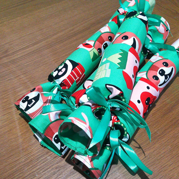 Reusable Christmas Cracker, Eco Friendly Sustainable Festive Table Decor, Refillable Zero Waste Holiday Gift Idea - Festive Dogs Green