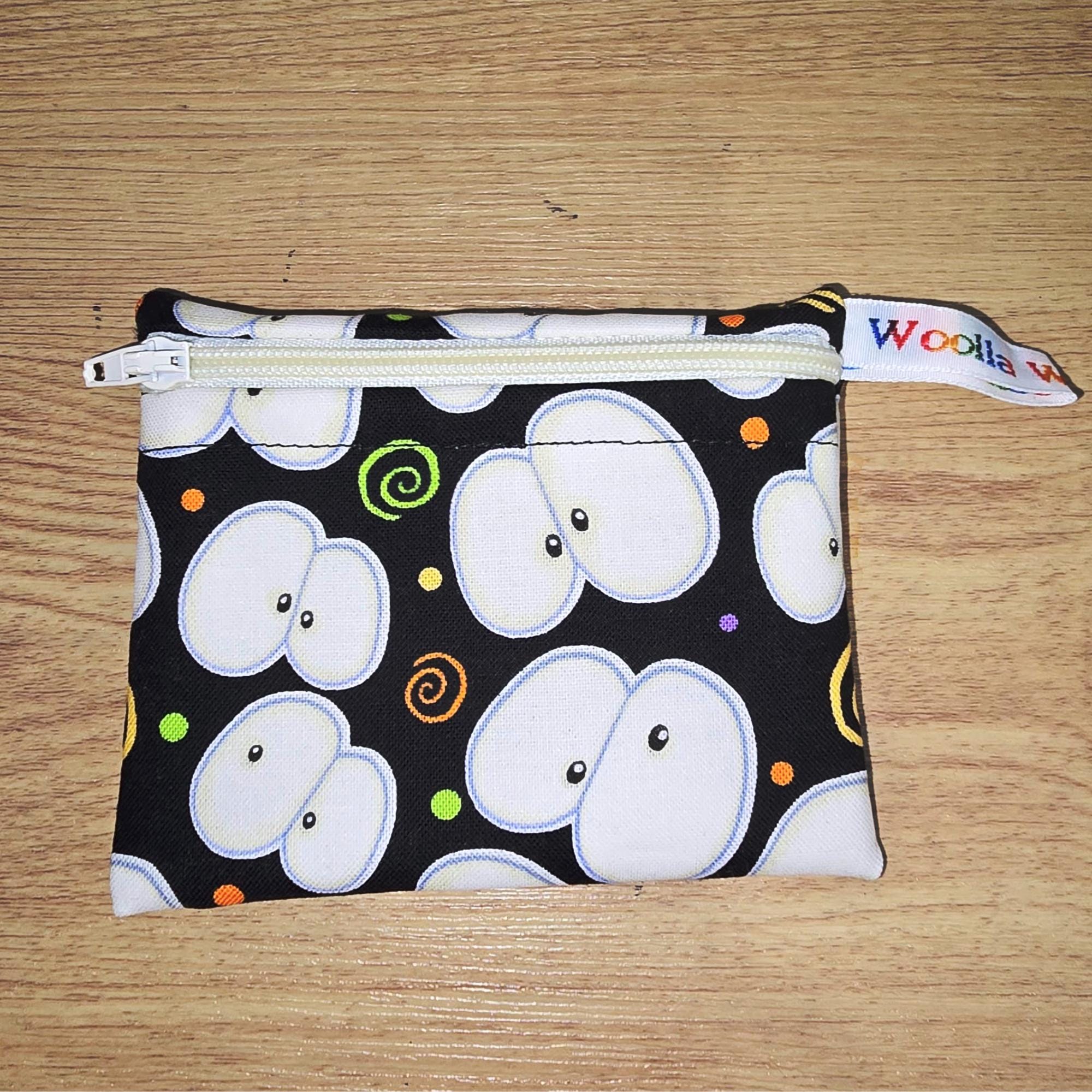 Pippins Reusable Snack Pouch, Pocket Sized Waterproof Food Safe Zip Bag, Washable Eco Lunch Pouch,  Mini Snack Bag Handmade Eyes Spooky