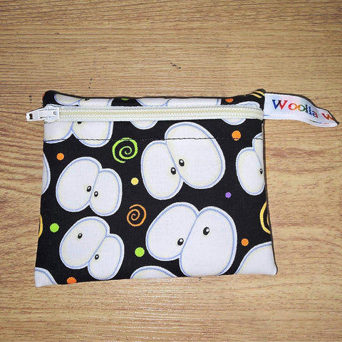 Pippins Reusable Snack Pouch, Pocket Sized Waterproof Food Safe Zip Bag, Washable Eco Lunch Pouch,  Mini Snack Bag Handmade Eyes Spooky