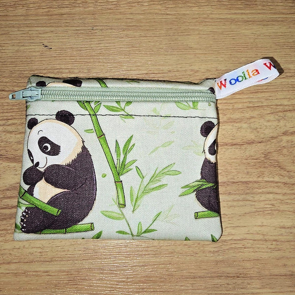 Pippins Reusable Snack Pouch, Pocket Sized Waterproof Food Safe Zip Bag, Washable Eco Lunch Pouch,  Mini Snack Bag Handmade Panda Bamboo