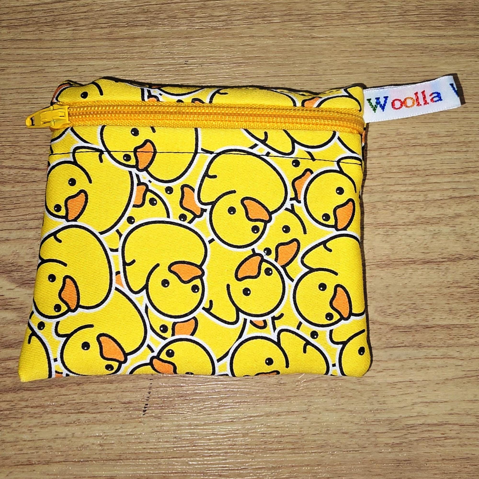 Pippins Reusable Snack Pouch, Pocket Sized Waterproof Food Safe Zip Bag, Washable Eco Lunch Pouch,  Mini Snack Bag Handmade Bath Ducks