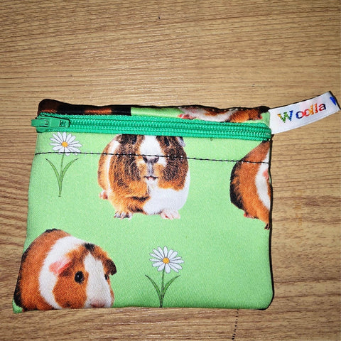 Pippins Reusable Snack Pouch, Pocket Sized Waterproof Food Safe Zip Bag, Washable Eco Lunch Pouch,  Mini Snack Bag Handmade Guinea Pig Herd