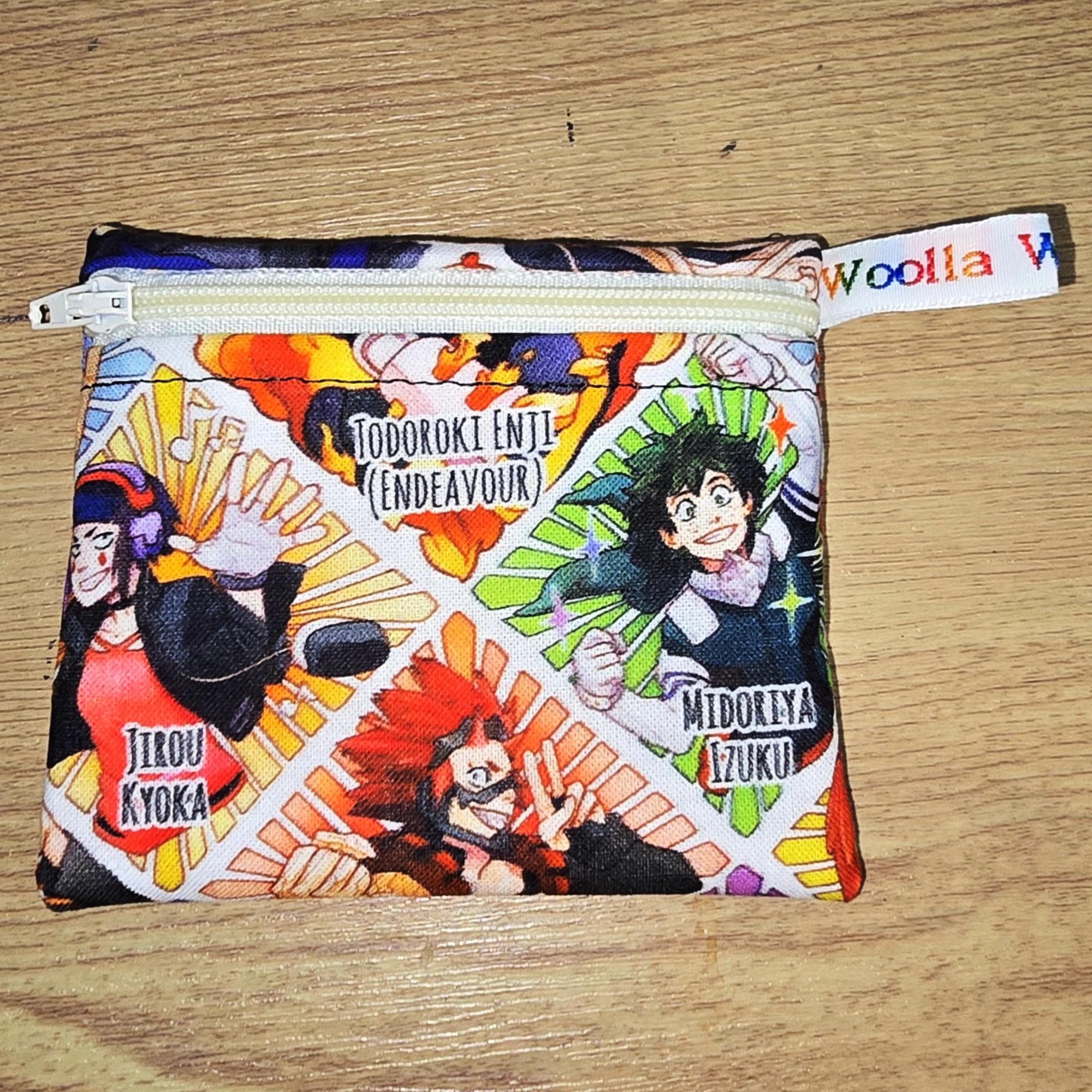 Pippins Reusable Snack Pouch, Pocket Sized Waterproof Food Safe Zip Bag, Washable Eco Lunch Pouch,  Mini Snack Bag Handmade Diamond Anime