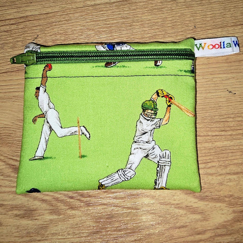 Pippins Reusable Snack Pouch, Pocket Sized Waterproof Food Safe Zip Bag, Washable Eco Lunch Pouch,  Mini Snack Bag Handmade Cricket Players