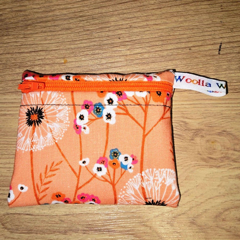 Pippins Reusable Snack Pouch, Pocket Sized Waterproof Food Safe Zip Bag, Washable Eco Lunch Pouch,  Mini Snack Bag Handmade Bloom Peach
