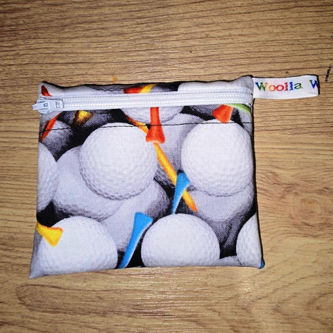 Pippins Reusable Snack Pouch, Pocket Sized Waterproof Food Safe Zip Bag, Washable Eco Lunch Pouch,  Mini Snack Bag Handmade Golf Balls