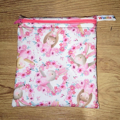 Small Reusable Snack Pouch Waterproof Food Bag, Eco-Friendly Washable Fabric Zip for Snacks, Change, Cosmetics, Accessories Ballet Bunny