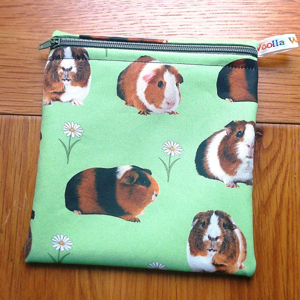 Small Reusable Snack Pouch Waterproof Food Bag, Eco-Friendly Washable Fabric Zip for Snacks, Change, Cosmetics, Accessories Guinea Pig