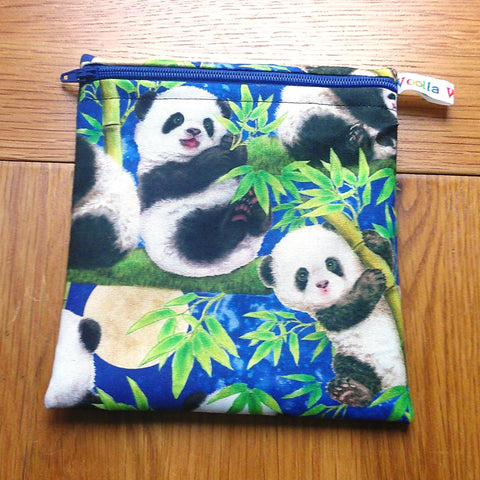 Small Reusable Snack Pouch Waterproof Food Bag, Eco-Friendly Washable Fabric Zip for Snacks, Change, Cosmetics, Accessories Blue Moon Panda