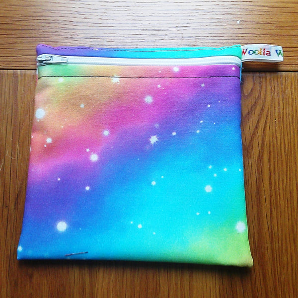 Small Reusable Snack Pouch Waterproof Food Bag, Eco-Friendly Washable Fabric Zip for Snacks, Change, Cosmetics, Accessories Galaxy Rainbow