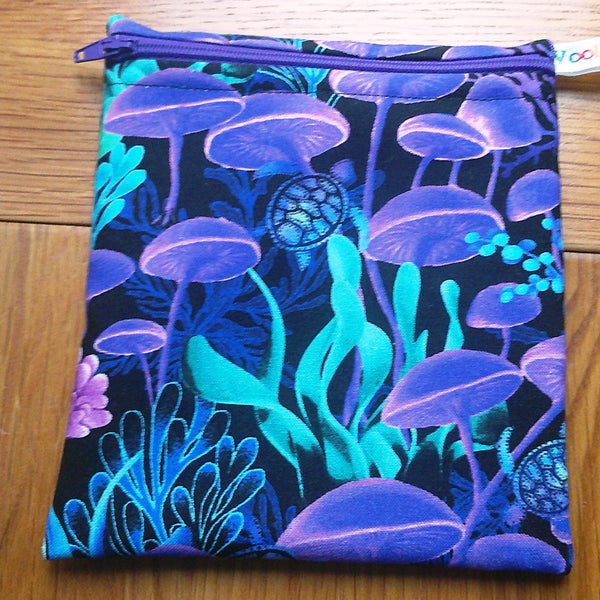 Small Reusable Snack Pouch Waterproof Food Bag, Eco-Friendly Washable Fabric Zip for Snacks, Change, Cosmetics, Accessories Midnight Coral