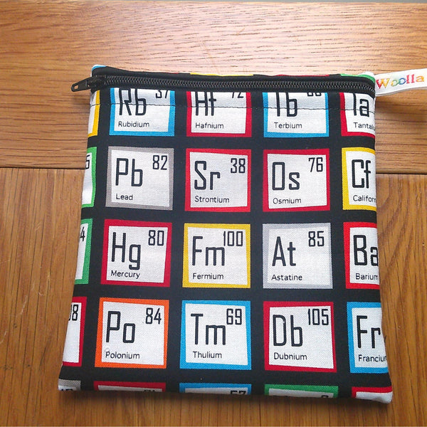 Small Reusable Snack Pouch Waterproof Food Bag, Eco-Friendly Washable Fabric Zip for Snacks, Change, Cosmetics Accessories  Periodic Table M