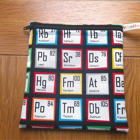 Small Reusable Snack Pouch Waterproof Food Bag, Eco-Friendly Washable Fabric Zip for Snacks, Change, Cosmetics Accessories  Periodic Table M