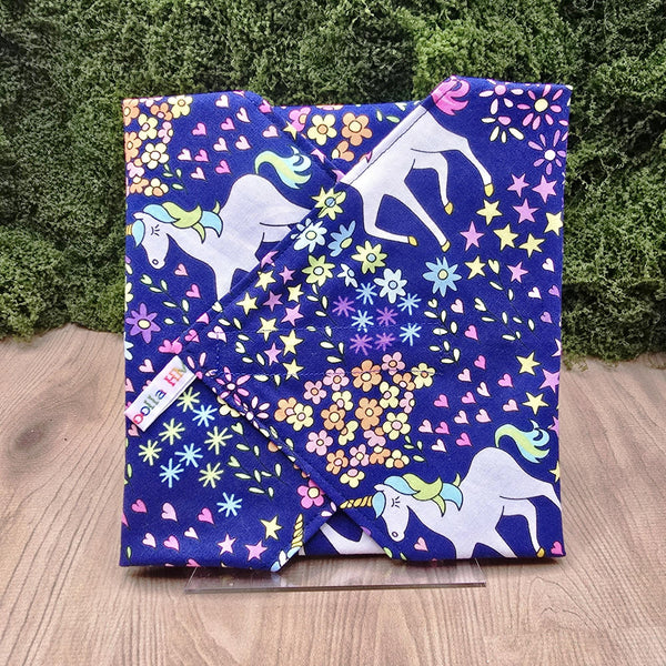 Reusable Sandwich Wrap, Wax Wrap Alternative Vegan Sustainable Sandwiches -Eco Zero Waste Hook & Loop Fastener - Floral Unicorn