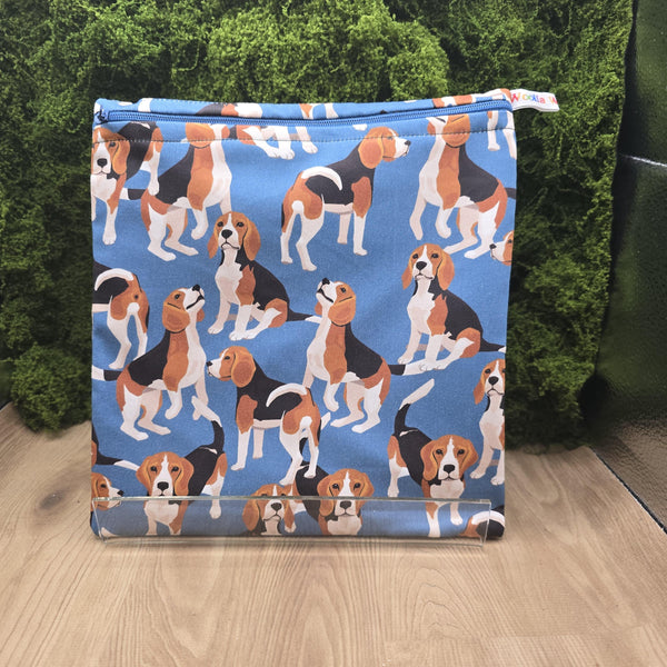 Large Food Storage, Bikini Bag,  Toiletries Pouch, Charger Store, Zipper Beauty Organiser, Craft Box, Waterproof Lined Blue Beagle