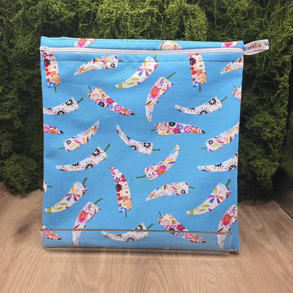 Large Food Storage, Bikini Bag,  Toiletries Pouch, Charger Store, Zipper Beauty Organiser, Craft Box, Waterproof Lined Blue Chili