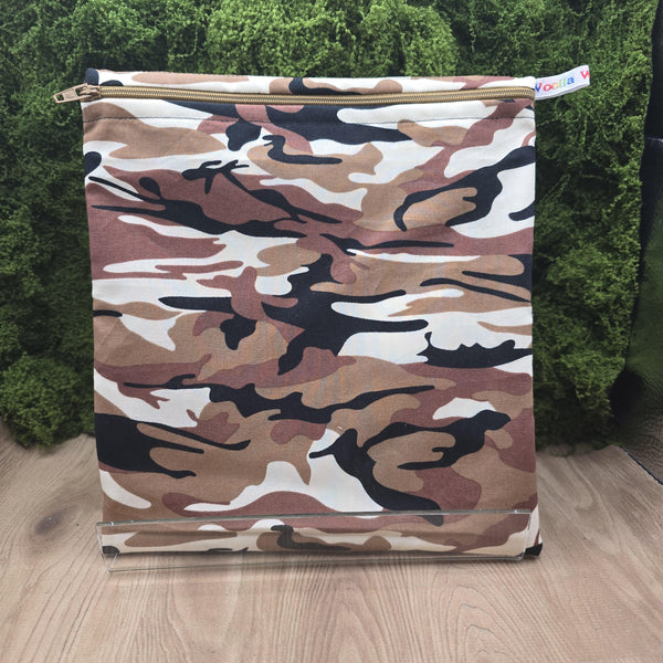 Large Food Storage, Bikini Bag,  Toiletries Pouch, Charger Store, Zipper Beauty Organiser, Craft Box, Waterproof Lined Brown Camo