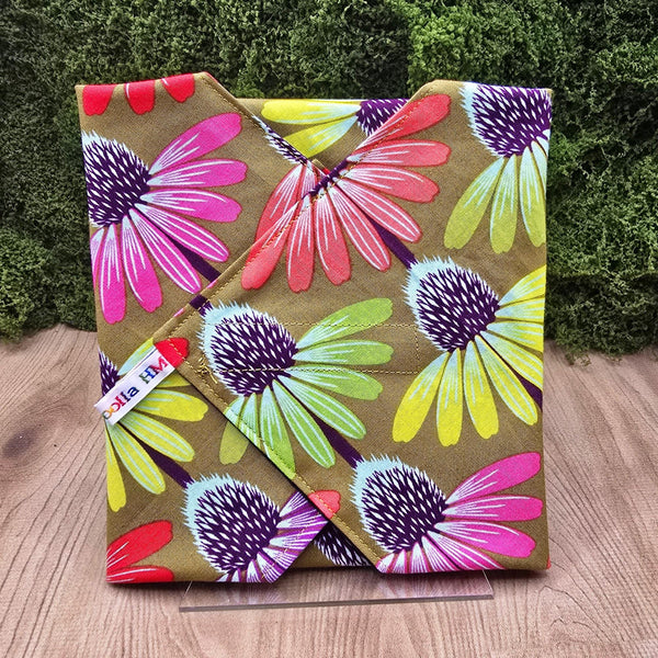 Reusable Sandwich Wrap, Wax Wrap Alternative Vegan Sustainable Sandwiches -Eco Zero Waste Hook & Loop Fastener - Bronze Echinacea