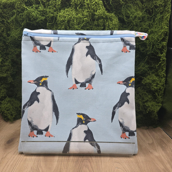 Large Food Storage, Bikini Bag,  Toiletries Pouch, Charger Store, Zipper Beauty Organiser, Craft Box, Waterproof Lined Arctic Penguin Blue