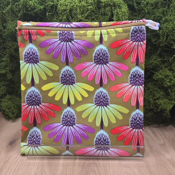 Large Food Storage, Bikini Bag,  Toiletries Pouch, Charger Store, Zipper Beauty Organiser, Craft Box, Waterproof Lined Bronze Echinacea