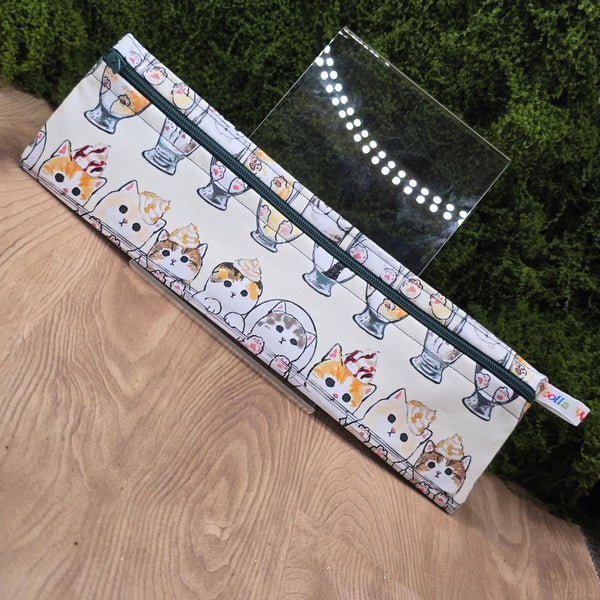 Straw Cutlery Pouch Washable Reusable Chopstick Utensil Crochet Hook Pencil Pen Case Waterproof Lined Zip Pouch Eco Dessert Cats