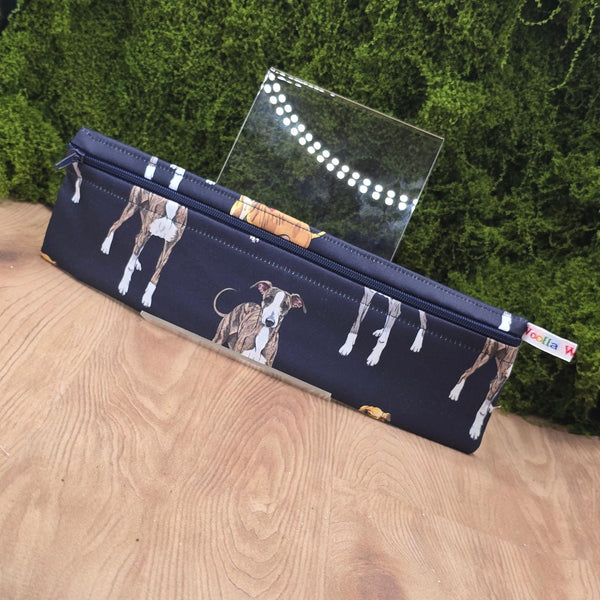 Straw Cutlery Pouch Washable Reusable Chopstick Utensil Crochet Hook Pencil Pen Case Waterproof Lined Zip Pouch Eco Greyhound Whippet Dog