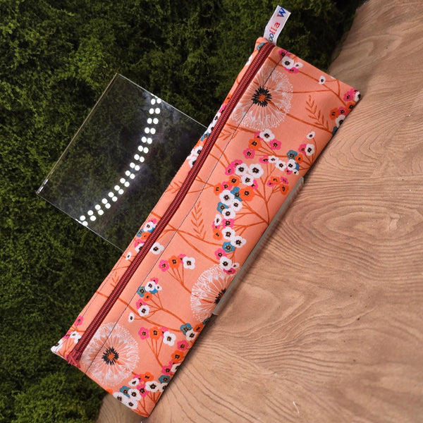 Straw Cutlery Pouch Washable Reusable Chopstick Utensil Crochet Hook Pencil Pen Case Waterproof Lined Zip Pouch Eco Peach Blossom
