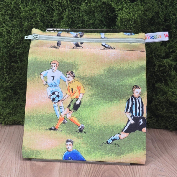 Small Reusable Snack Pouch Waterproof Food Bag, Eco-Friendly Washable Fabric Zip for Snacks, Change, Cosmetics, Accessories Football Soccer