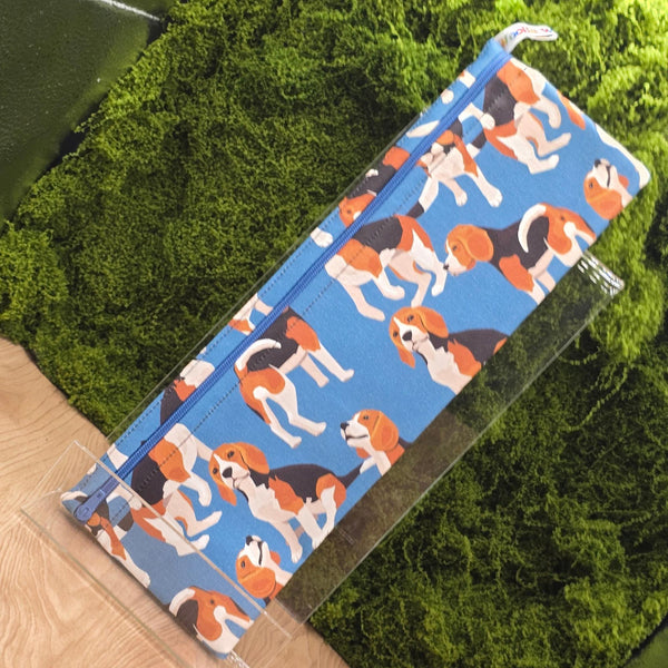 XL Straw Cutlery Pouch Extra Large Toothbrush Case, Pencil Bag, Crochet Hook Zip Pouch, Chopstick Case, Picnic  Work Lunch Blue Beagle Dog