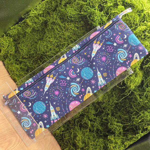 XL Straw Cutlery Pouch Extra Large Toothbrush Case, Pencil Bag, Crochet Hook Zip Pouch, Chopstick Case, Picnic  Work Lunch Rockets Sp