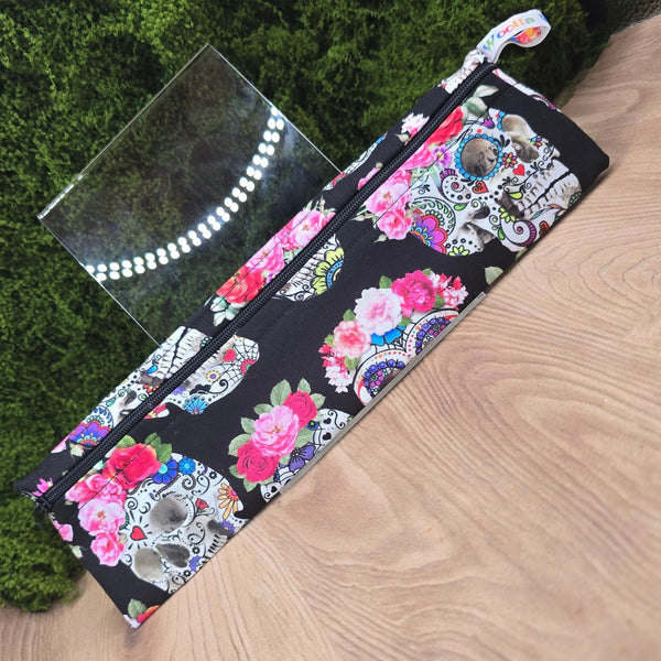 Straw Cutlery Pouch Washable Reusable Chopstick Utensil Crochet Hook Pencil Pen Case Waterproof Lined Zip Pouch Eco Flower Skulls