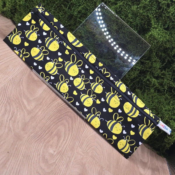 Straw Cutlery Pouch Washable Reusable Chopstick Utensil Crochet Hook Pencil Pen Case Waterproof Lined Zip Pouch Eco Chonky Bee