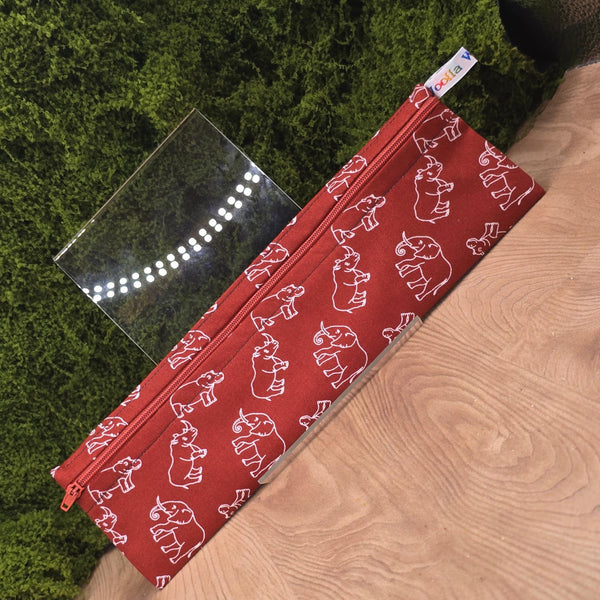 Straw Cutlery Pouch Washable Reusable Chopstick Utensil Crochet Hook Pencil Pen Case Waterproof Lined Zip Pouch Eco Rhino Hippo Elephant