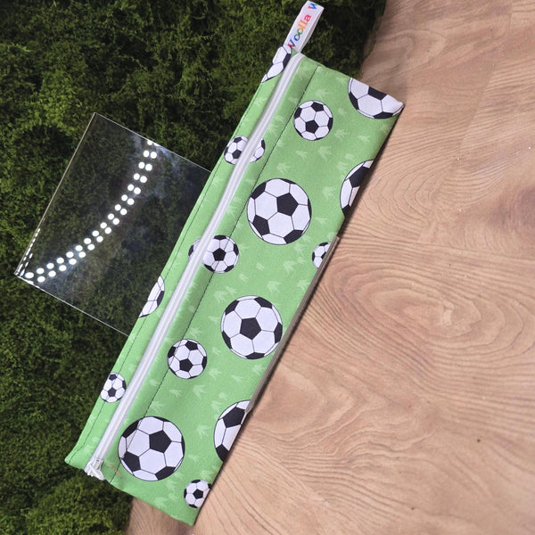 Straw Cutlery Pouch Washable Reusable Chopstick Utensil Crochet Hook Pencil Pen Case Waterproof Lined Zip Pouch Eco Footballs Soccer