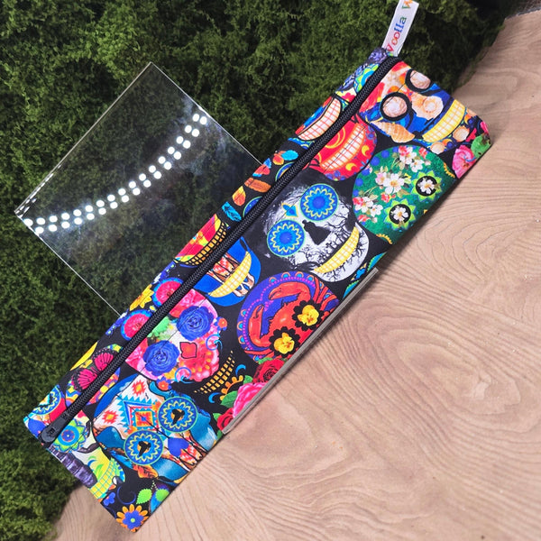 Straw Cutlery Pouch Washable Reusable Chopstick Utensil Crochet Hook Pencil Pen Case Waterproof Lined Zip Pouch Eco Skull Fiesta