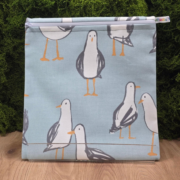 Large Food Storage, Bikini Bag,  Toiletries Pouch, Charger Store, Zipper Beauty Organiser, Craft Box, Waterproof Lined Seagulls blue grey