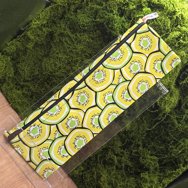 XL Straw Cutlery Pouch Extra Large Toothbrush Case, Pencil Bag, Crochet Hook Zip Pouch, Chopstick Case, Picnic  Work Lunch Kiwi Slices