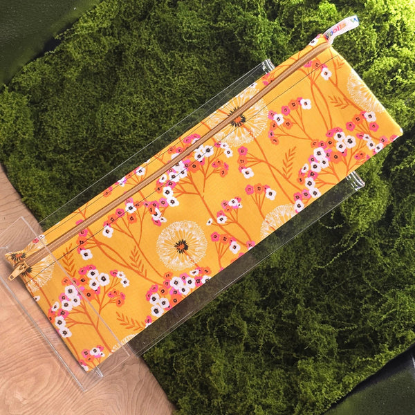 XL Straw Cutlery Pouch Extra Large Toothbrush Case, Pencil Bag, Crochet Hook Zip Pouch, Chopstick Case, Picnic  Work Lunch Mustard Blossom