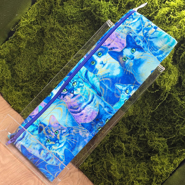 XL Straw Cutlery Pouch Extra Large Toothbrush Case, Pencil Bag, Crochet Hook Zip Pouch, Chopstick Case, Picnic  Work Lunch Cats Gold Blue