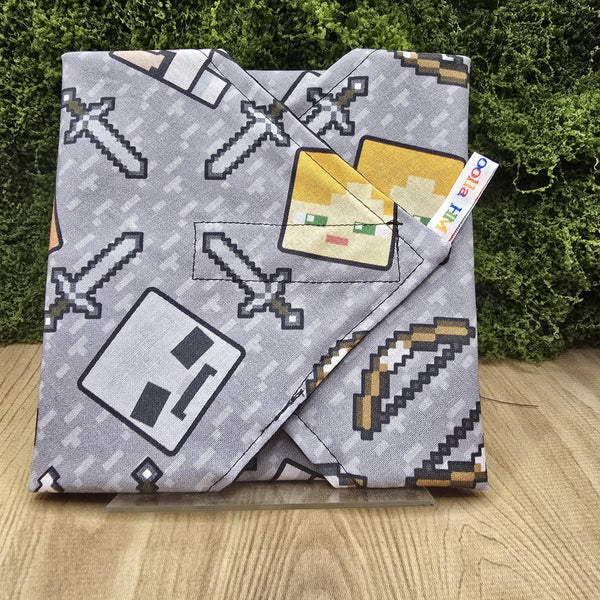 Reusable Sandwich Wrap, Wax Wrap Alternative Vegan Sustainable Sandwiches -Eco Zero Waste Hook & Loop Fastener - Grey Blocks