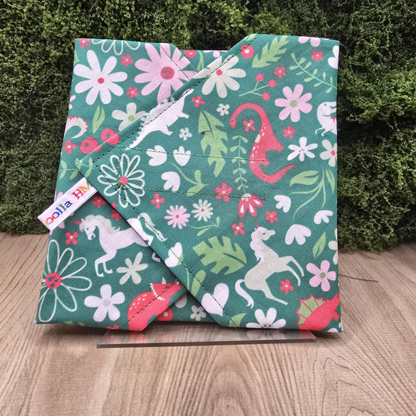 Reusable Sandwich Wrap, Wax Wrap Alternative Vegan Sustainable Sandwiches -Eco Zero Waste Hook & Loop Fastener - Unicorn Dinosaur