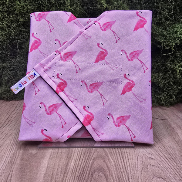 Reusable Sandwich Wrap, Wax Wrap Alternative Vegan Sustainable Sandwiches -Eco Zero Waste Hook & Loop Fastener - Flamingo Scatter